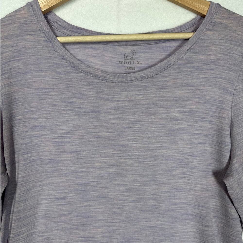 WoolX 3/4 Sleeve Merino Wool Round Neck Top Women's L Heathered Lavender Purple - Picture 2 of 8